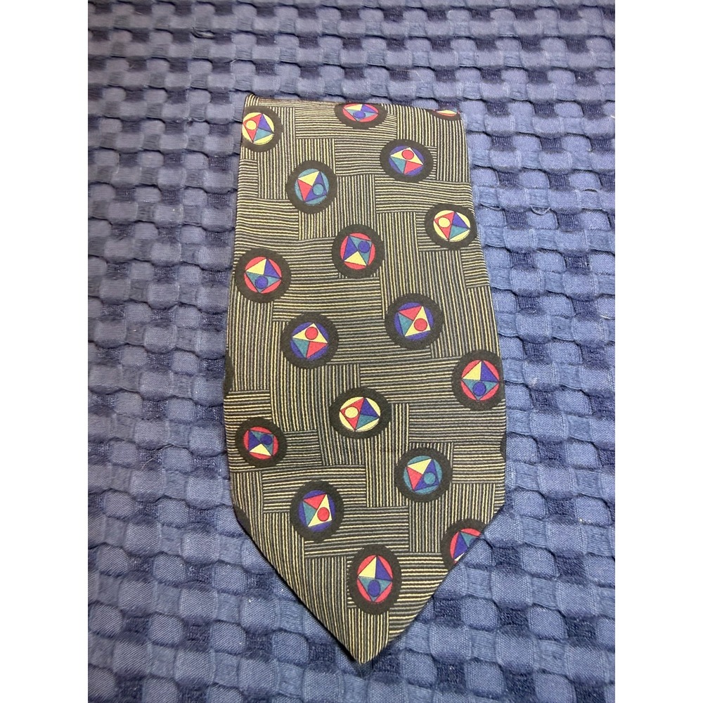 Henry Grethel Silk Tie Hand Made 100% Italian Silk Geometric Necktie Multicolor